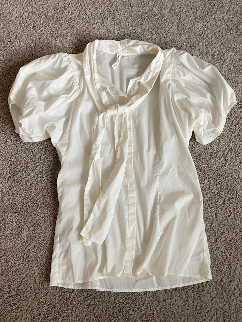 Robbi & Nikki White Puff Sleeve Tie Front Blouse S Cotton Blend